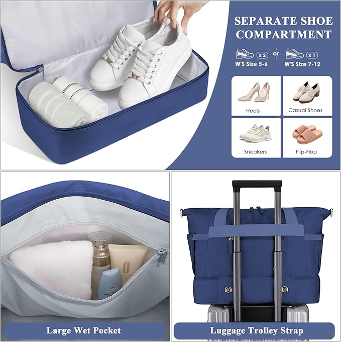 ETRONIK Gym Bag for Women, Personal Item Travel Bag with Shoes Compartment, Weekender Overnight Duffel Bag with Wet Pocket, Carry On Bag for Women, Travel, Gym, Weekend
