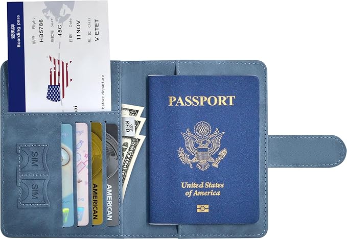 Passport Holder, Passport Cover with Credit Card Slot and Boarding Pass Slot Combo, Passport Wallet Case Book Travel Must Have, RFID Blocking Leather Travel Accessories, Navy Blue