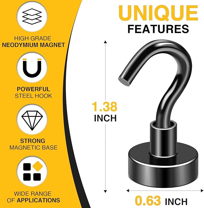DIYMAG Magnetic Hooks, 30lbs+ Magnet Hook 2026 Cruise Cabin Ship Essentials Heavy Duty Strong Magnets Refrigerator Fridge Hanging for Classroom Beach Vacation Kitchen Grills Home 6 Pack (Black)