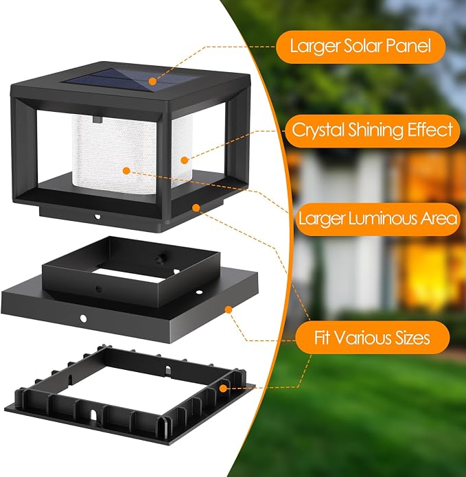 10 Pack Solar Post Lights, 4x4 6x6 Wooden Vinyl Fence Cap, Black | Waterproof, Shinning Effect, Large Lighting Area Deck Light, Only Fit Three True Size Post: 3.5''x3.5'', 4''x4'', 5.5''x5.5''