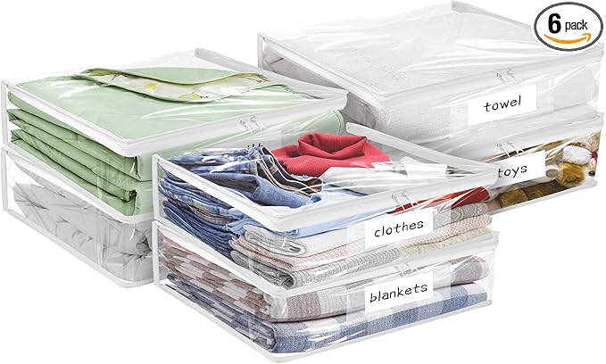 Plastic Storage Bags with Easy-Glide Zipper, Pack of 6, Durable Clear Vinyl Zippered Storage Bags for Clothes Sweaters Comforters Blankets Sheets Bedding (15.7 x 13.8 x 2.5 Inch)