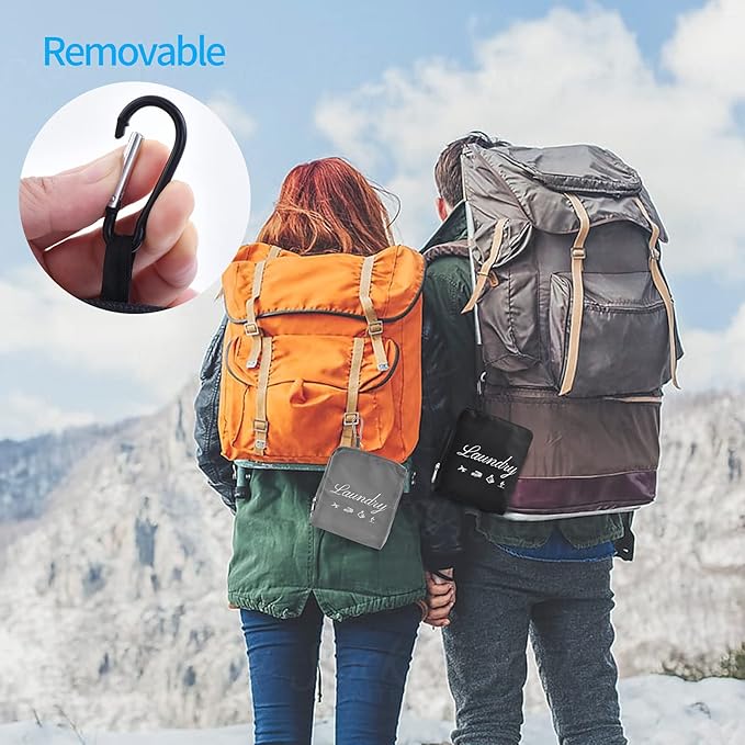 JHX Travel Laundry Bag, Dirty Clothes Organizer【Upgraded】with Handles and Aluminum Carabiner, Collapsible Laundry Bag for Travel, Camp, Fitness, and Students（1Pcs Black） 24"L x 21"W