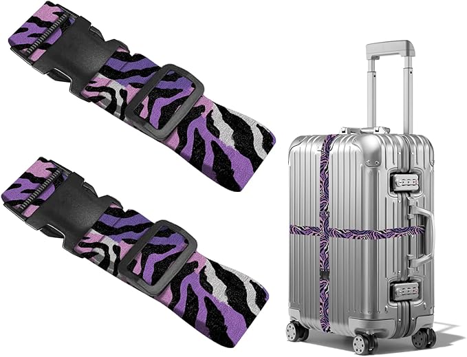 Nuxovilar Luggage Straps of 2 Set Purple Pink Black Zebra Pattern, 1.96x90.5 inches - Luggage Straps for Suitcases, Good for Adventure Trips, Outdoor Travel, Casual Use