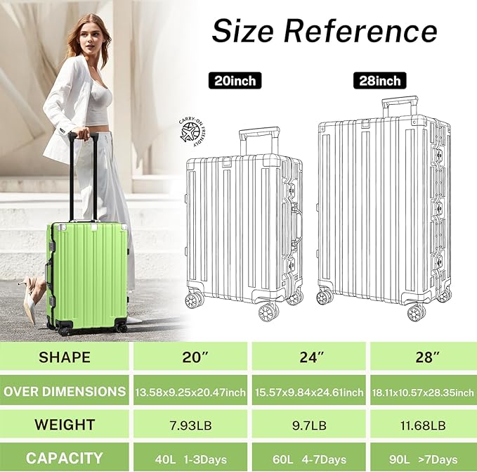 Krute Carry On Luggage 20 inch Aluminum Frame Luggage with Spinner Wheels Hardshell No Zipper PC+ABS TSA Lock Zipperless Suitcases