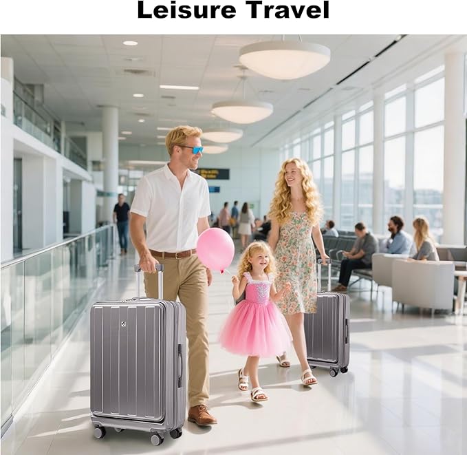 Gets Carry on Luggage Airline Approved,20 Inch Abs+Pc Hardshell Spinner Luggage With Cup Phone Holder and USB Charger,Front Pocket Durable Suitcase for Women Men-Grey