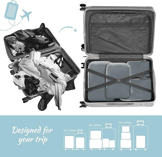 WOOMADA Compression Packing Cubes for Suitcases Travel Essentials 4 Set Expandable Travel Bags Organizer for Luggage(dark grey)