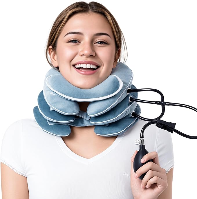 Babaka Cervical Neck Traction Device for Instant Neck Pain Relief, Inflatable & Adjustable Neck Stretcher Neck Support Brace, Neck Brace Pillow for Home Use Neck Decompression (11"- 17")