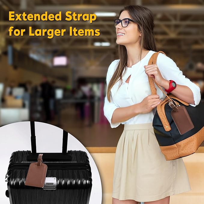 3 Pack Luggage Tags for Suitcases, TSA Approved Bag Tags, Baggage Tags with Privacy Protection, Travel Essentials Luggage Accessories, Coffee Brown
