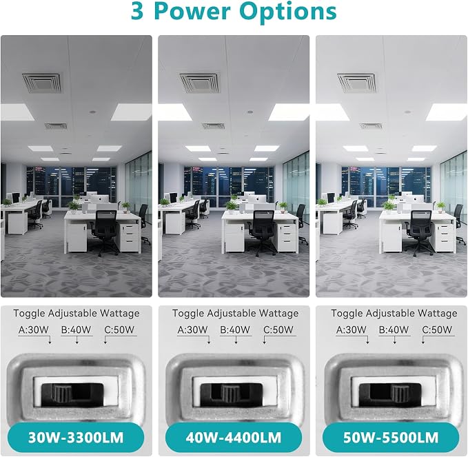 2x2 LED Flat Panel Light – 24 Pack | 3 Wattage 30W/40W/50W & 4 CCT 3K/4K/5K/6K Selectable, 0-10V Dimmable, 5500LM, ETL Listed, 100-277V