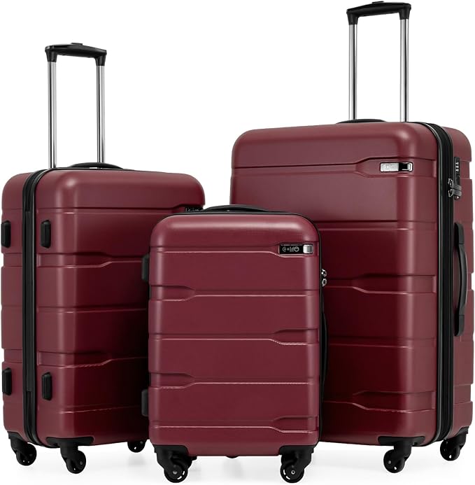 Coolife Luggage Set 3 Piece Hardside PC+ABS Suitcase with TSA Lock, Expandable Large Checked Luggage, Lightweight Rolling Carry On with Spinner Wheels(20/24/28 Inch, Radiant Pink)