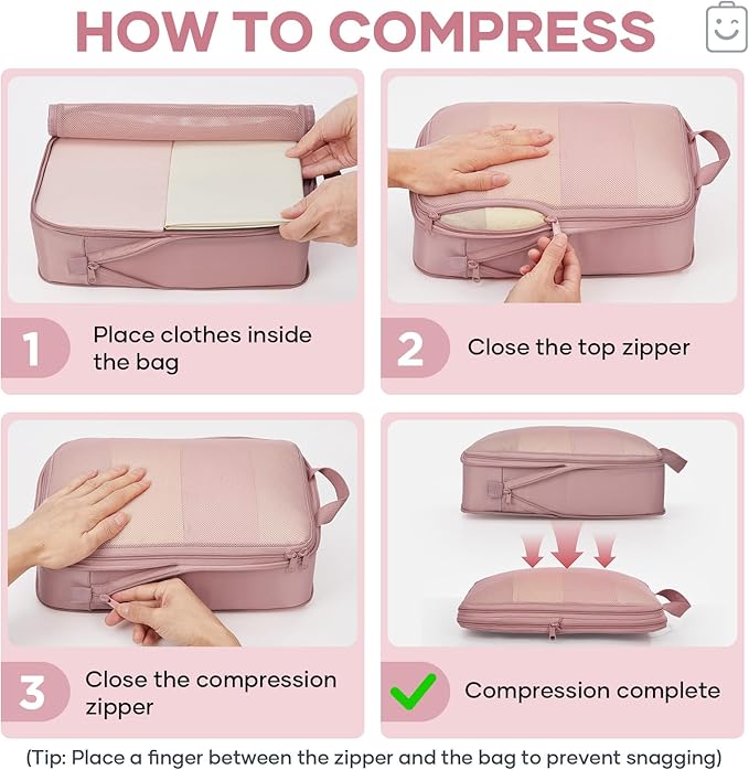 Veken 6/9/11 Set Compression Packing Cubes for Travel Essentials,Compressible Expandable Large Luggage Suitcase Organizer Bags for Clothing,Durable Space Saver Storage Bags(Light Coral)