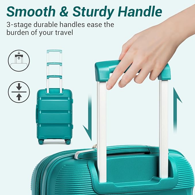 Kono Carry On Luggage 24 Inch Checked-Medium Hard Shell Travel Trolley 4 Spinner Wheels Lightweight Polypropylene Suitcase with TSA Lock, Turquoise