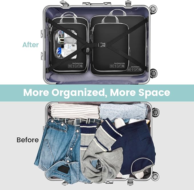 Cambond Compression Packing Cubes for Travel - Lightweight Expandable Travel Bags Luggage Organizers Travel Essentials Compression Cubes for Travel Space Saver for Carry on Suitcases Organizer