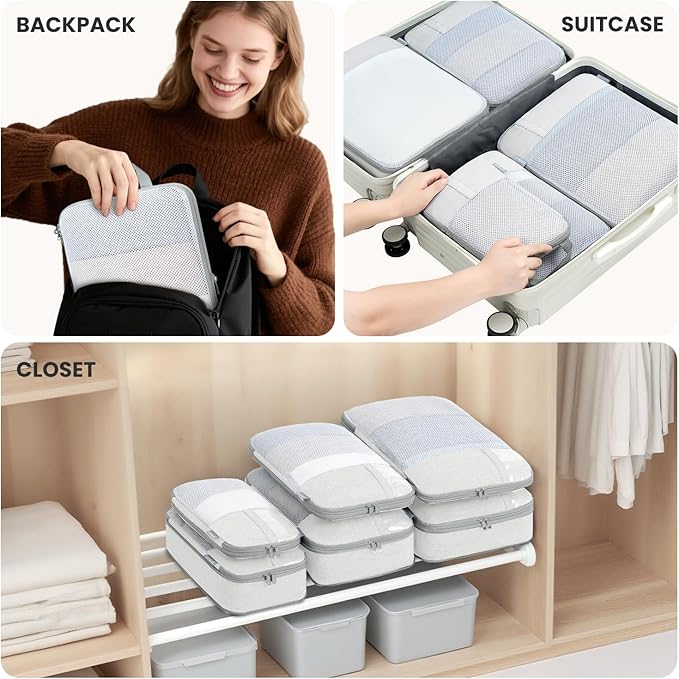 Compression Packing Cubes for Travel, Lightweight Vacation Travel Essentials, Travel Accessories for Suitcase Organizer Bags Set, Durable Luggage Organizer