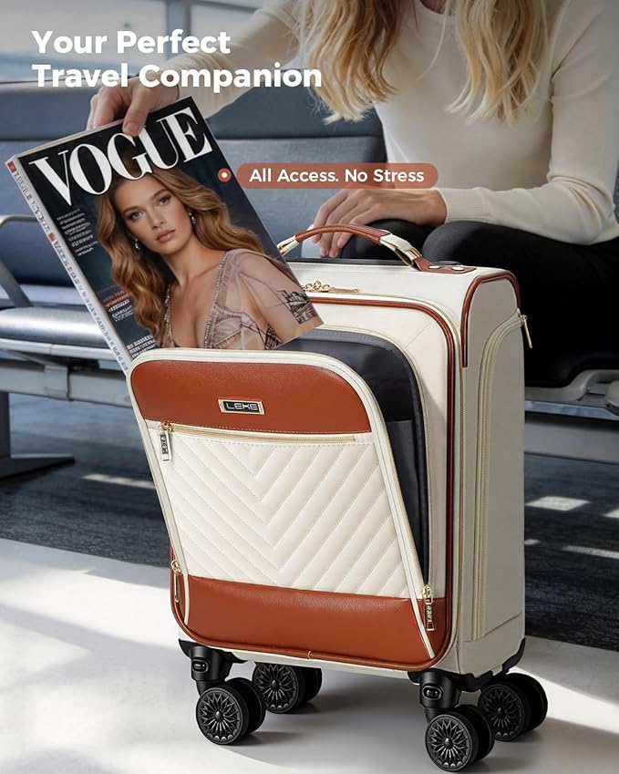 Underseat Carry On Luggage for Women, 16 Inch Stylish Lightweight Under Seat Carry on Suitcase with Multi-Compartment Storage & 360° Wheels for Airline Travel & Weekender