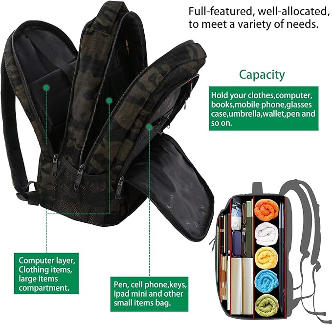 MATEIN 15.6 Inch Laptop Backpack, Sturdy Business Travel Laptop Bagpack, Sturdy Carry On Water-Resistant Daypack for Work College Bookbag Men Women Computer Backpack