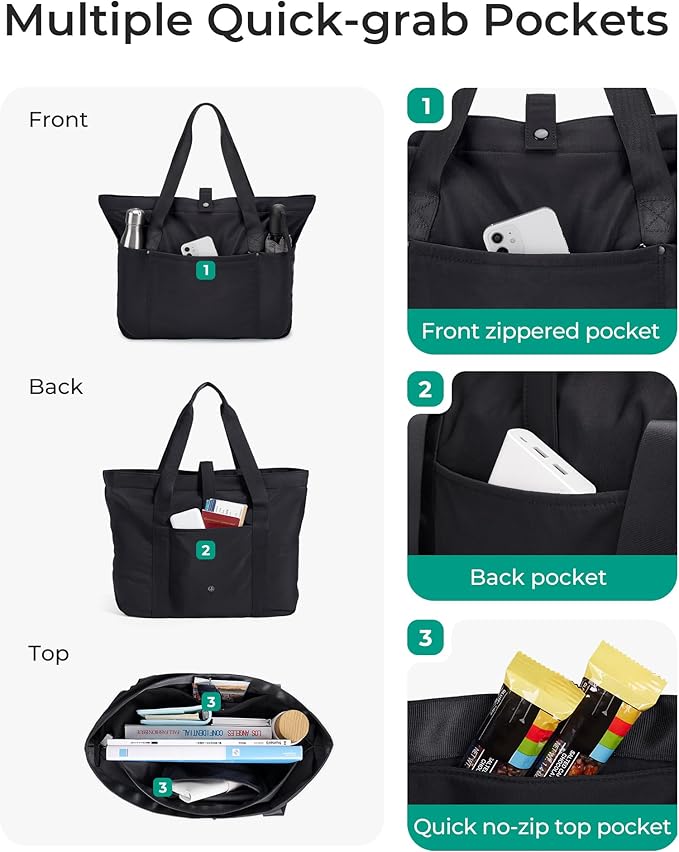 BAGSMART Tote Bag for Women, Foldable Tote Bag With Zipper Travel Large Shoulder Bag Handbag for Work