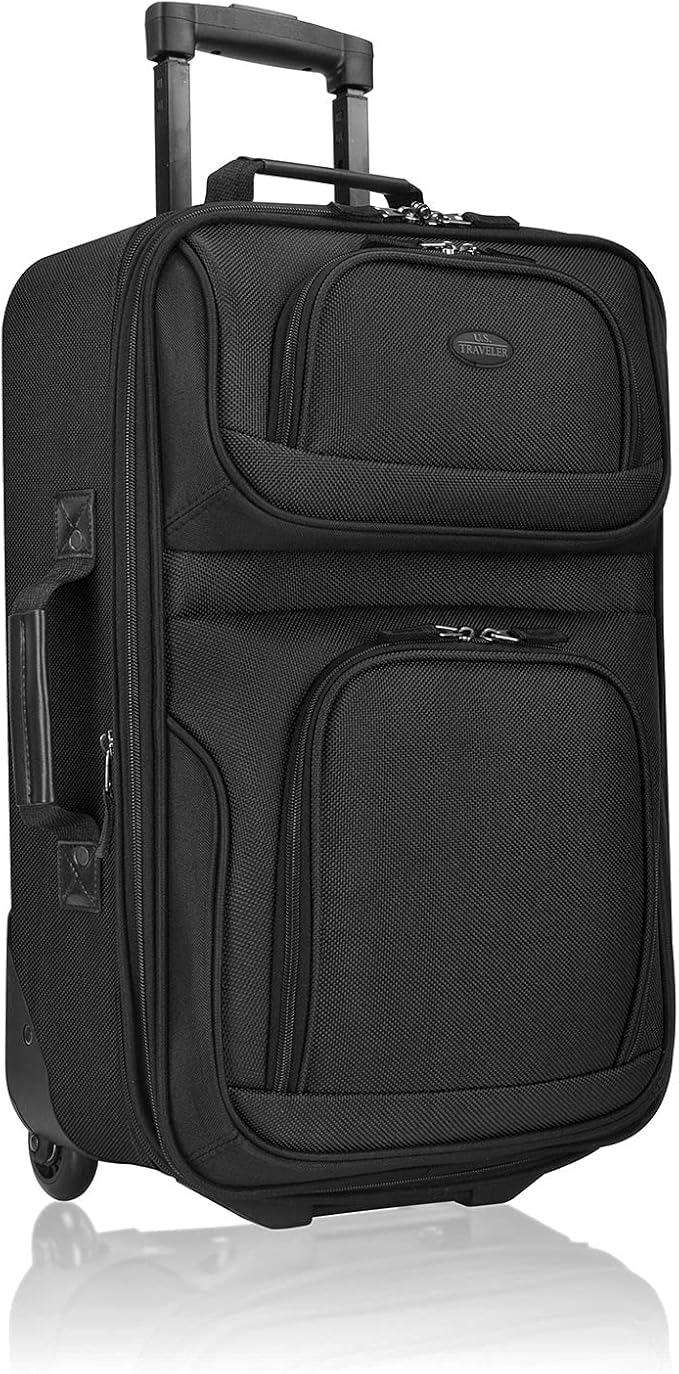 U.S. Traveler Rio Lightweight Softside Rolling Carry-on Suitcase, 2-Wheel Single, Black