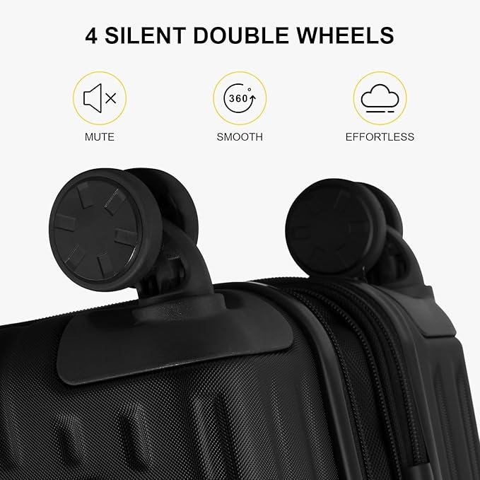 LEVEL8 Grace Carry On Luggage Airline Approved, 20 Inch Expandable Hardside Carry On Suitcase With Wheels, Abs+Pc Small Luggage with Tsa Lock, Black, 20-Inch