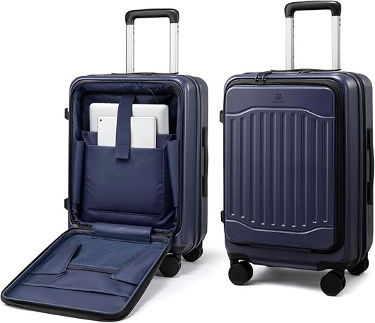 LOVEVOOK Carry On Luggage 22x14x9 Airline Approved, Expandable Hard Shell Suitcase with Spinner Wheels, USB Charging Port & Front Pocket, PC Hardside Rolling Luggage with TSA Lock for Travel