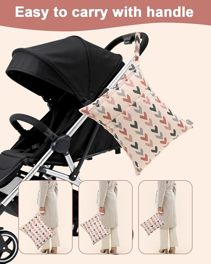 ALVABABY 3 pcs Cloth Diaper Wet Dry Bags Waterproof Reusable with Two Zippered Pockets Travel Beach Pool Daycare Soiled Baby Items Yoga Gym Bag for Swimsuits or Wet Clothes Small Medium Large 3L-SML12
