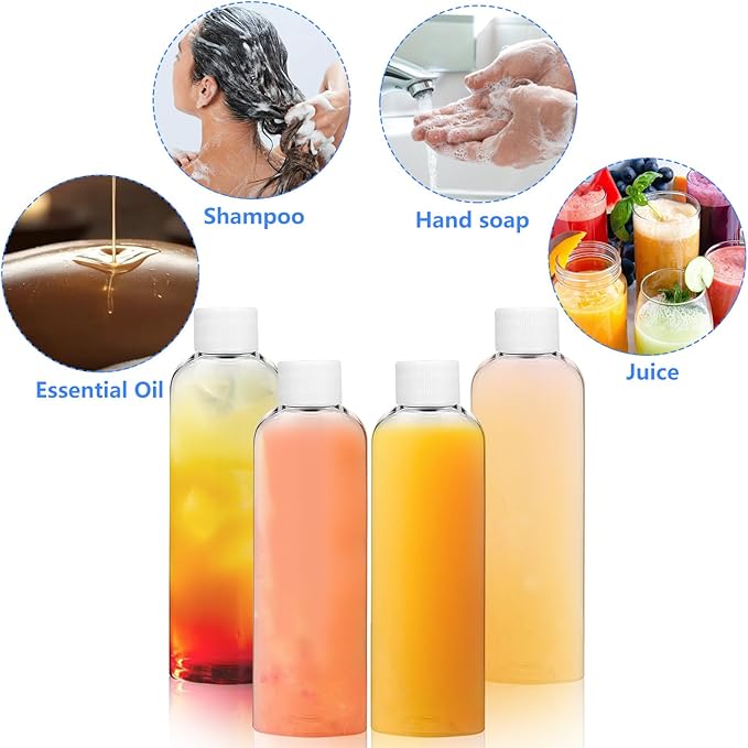 4 Pack 3.4 Oz (100ml) Clear Plastic Shot Bottles with caps - Travel Bottles for Health, Immunity, Wellness, Samples - Perfect for Ginger Juice & Personal Care on the Go