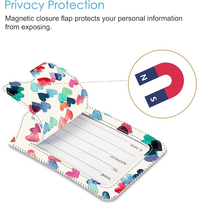 Fintie Luggage Tags, Privacy Cover ID Label with Stainless Steel Loop and Address Card for Travel Bag Suitcase - Raining Hearts (2 Piece)