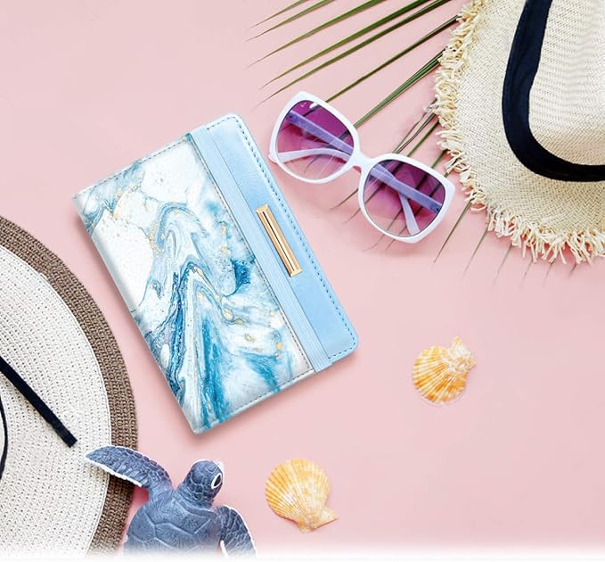 Passport Holder Cover,Traveling Passport Case Cute Passport Wallet for Women,Blue Marble