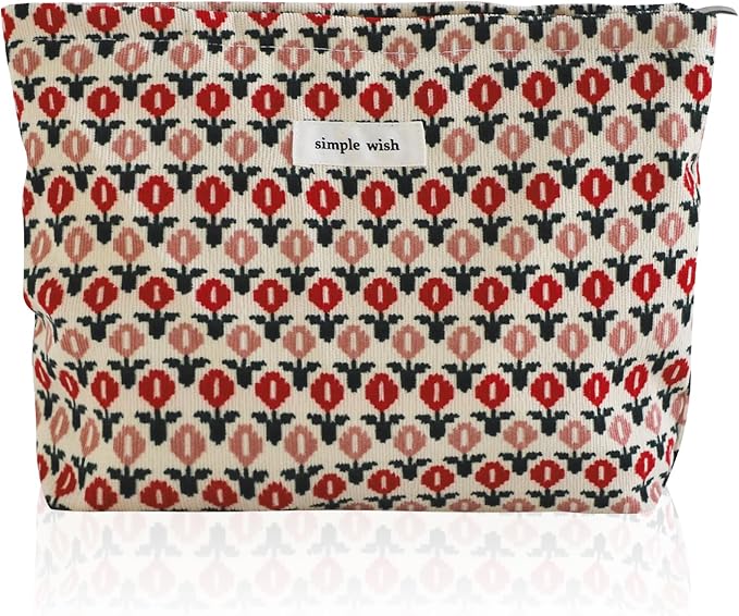 Wudygirl Cute Makeup Bag for Women - Travel Cosmetic Bag with Zipper Makeup Pouch Floral Make up Organizer Handbag Aesthetic (Boho Floral)