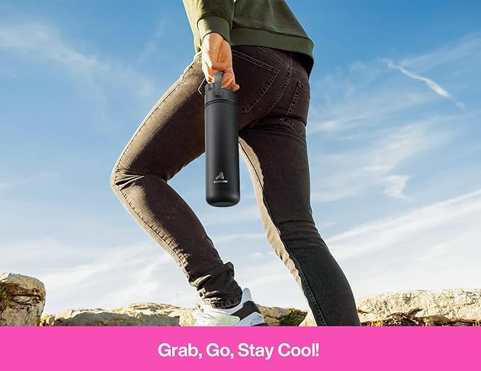 POWCAN 26 oz Insulated Water Bottle with 2-in-1 Straw and Spout Lid, Keep Cold 24H, Leak-Proof, Fits in Car Cup Holder, Stainless Steel Water Bottle for Sports, Travel, Gym, Gift, and School (Peony)