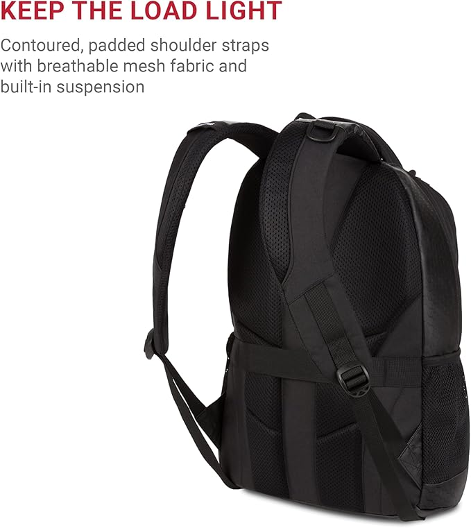 SWISSGEAR Cecil 18-Inch Laptop Backpack Fits 16-Inch Laptop, Travel Daypack with Organizer Pockets, Water Bottle Holders & Padded Straps – Black Hex