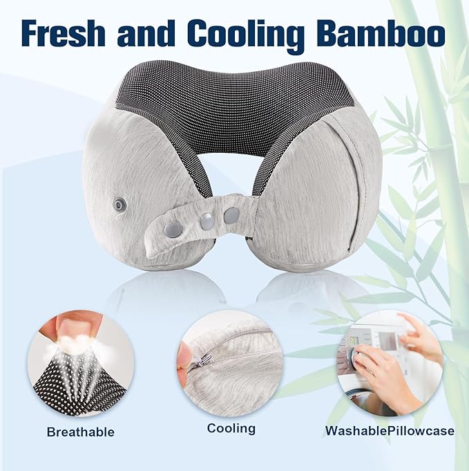 Neck Pillow for Traveling, Travel Pillows for Airplanes,100% Pure Memory Foam Travel Neck Pillow, Adjustable Flight Pillow, Portable Plane Accessories with Eye Mask, Earplugs, Carry Bag