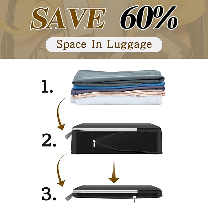 Hosuly 6 Pcs Ultralight Compression Packing Cubes for Travel 11 x 7 '' S Expandable Luggage Organizers for Save Space Family Long Trips (black 02)