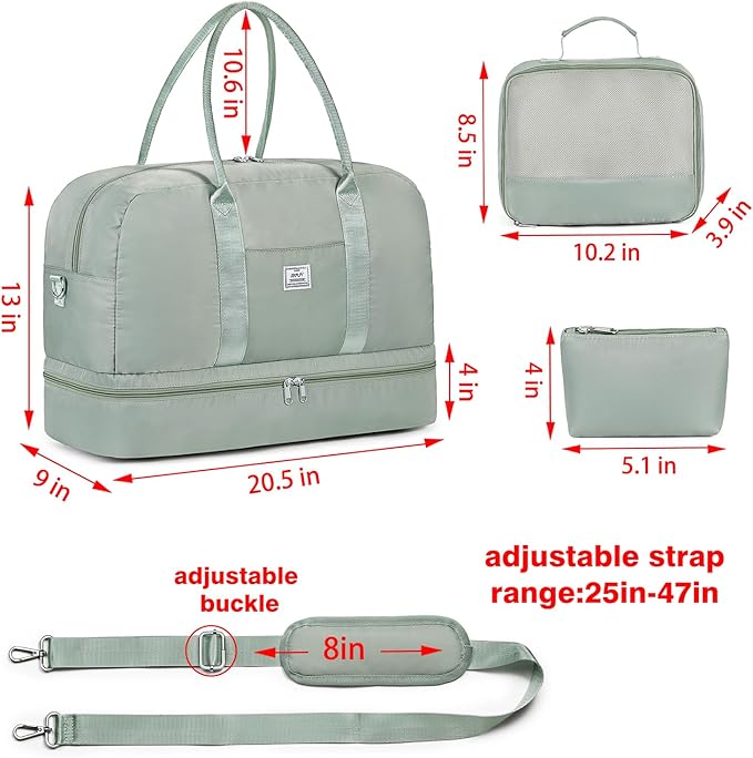 Weekender Bag for Women, Large Overnight Bag Canvas Travel Duffel Bag Carry On Tote with Shoe Compartment 21" 3Pcs Set