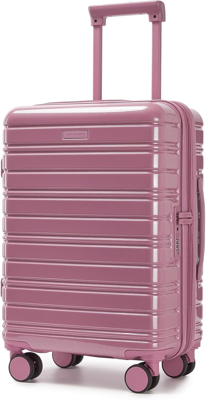 LARVENDER Carry On Luggage 22x14x9 Airline Approved, 20 Inch Expandable PC+ABS Hardside Suitcase Carry On Luggage with Spinner Wheels TSA Lock for Women Men (Silk Rose)
