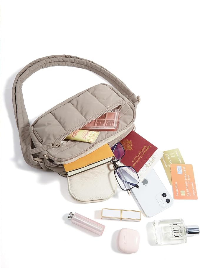 BAGSMART Cross Body Purse, Mini Crossbody Bags for Women Travel Purse, Puffy Shoulder Handbag Wallet with RFID Blocking Slots, Brown-small