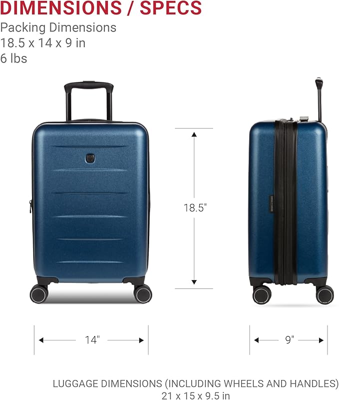 SwissGear 8020 Eclipse Hardside Expandable Luggage with Spinner Wheels, Navy, Carry-On 18-Inch