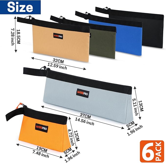 Zipper Tool Pouches, Multi-Purpose Utility Tool Bags Organizer for Small Hand Tools, Screws, Nails, Hardware, Pliers & Wrenches, Storage Pouch Set for Electricians, Plumbers, HVAC & Mechanics