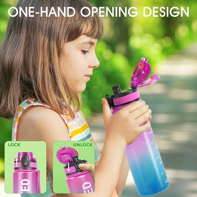 Sahara Sailor Water Bottle, 32/25/17oz Durable and Leakproof Water Bottles Motivational with Time Marker, Tritan, BPA Free, Wide Mouth with Easy Clean Brush for Gym, Travel, School, Office (1 Bottle)