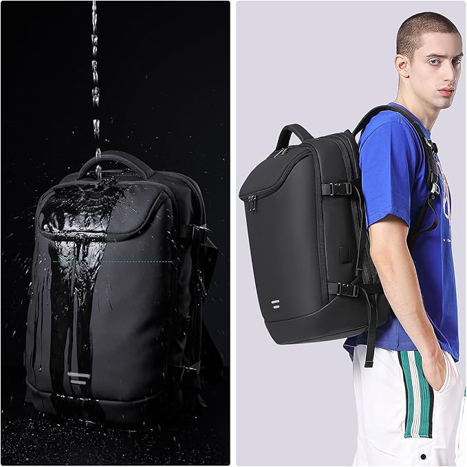 TANGCORLE 50L Carry on Travel Backpack, Expandable Airline Approved Backpacks with 3 Packing Cubes Fit 17.3 inch Laptop Suitcase backpack for Men Women(Black)