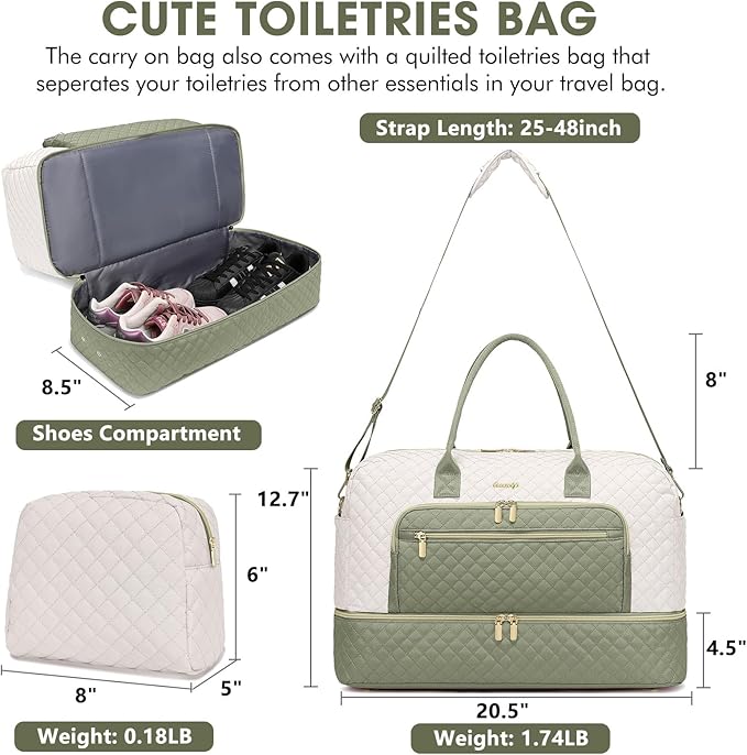 Travel Duffle Bag Weekender for Women - Carry-On Overnight Bag Personal Item Bag with Shoe Compartment & Wet Pocket Large Weekend Tote Bags with Toiletry Bag Hospital Bags for Labor and Delivery