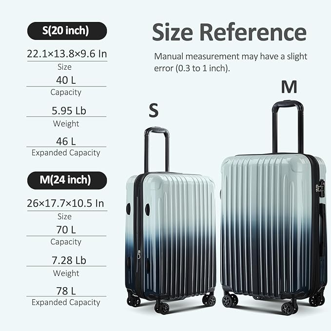 Carry on 20inch Luggage with Spinner Wheels, Lightweight PC+ABS Hard Shell Suitcases, Expandbale Storage & TSA Aprovel Lock
