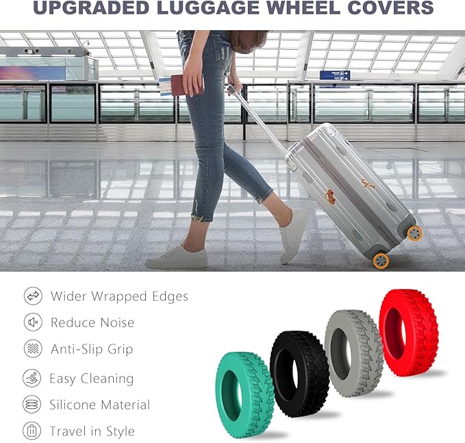 8Pcs Luggage Wheel Covers,Silicone Suitcase Cover for 2-2.4'' Spinner Wheel, Carry On Luggage Wheels Protector,Upgrade Suitcase Wheels Protective,Essential Travel Accessories (Red)