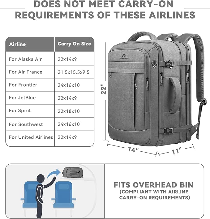 60L Travel Laptop Backpack for Men, Extra Large Backpack, Big Capacity Carry On Backpack, 18-19 Inch Laptop Backpack Water Resistant Luggage Computer Daypack College Bag, Grey