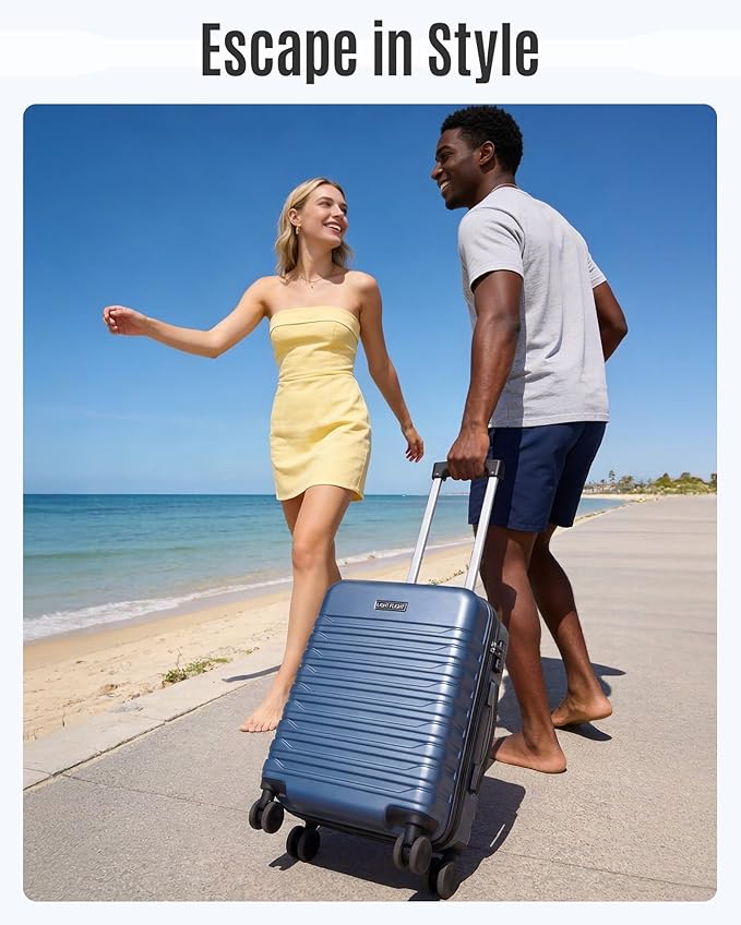LIGHT FLIGHT Expandable Carry On Luggage 22x14x9 Airline Approved with Double Spinner Wheels, 20 Inch Lightweight Hard Shell Rolling Suitcases with TSA Lock, Dark Blue