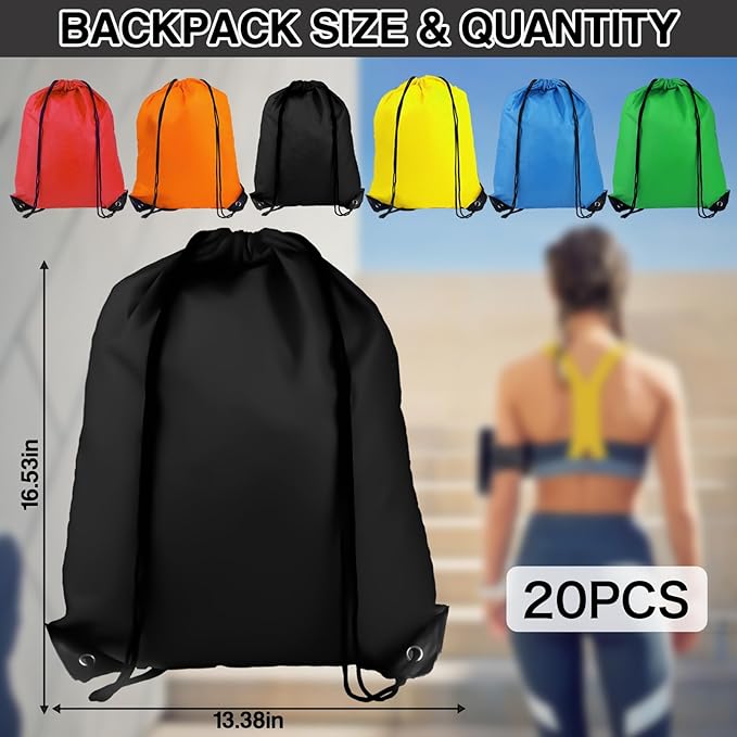 Drawstring Backpack 20Pcs Drawstring Bags, Draw String Back Bag Drawstring Bags Bulk for Sports, Gym, Travel, Swimming, Beach (6 Colors)