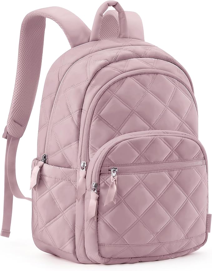 BAGSMART Travel Laptop Backpack, College Backpack for Women, Quilted Small Computer Bookbag, Water-Resistant 15.6 Inch Laptop Casual Bag, Purple