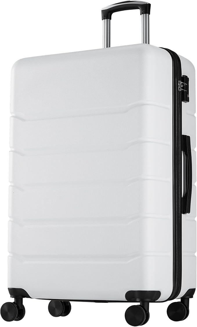 OLIXIS 20 Inch Carry-On Luggage, Hardside Suitcase with Spinner Wheels, Lightweight ABS Hard Shell Travel Luggage, TSA Approved Lock, Expandable Small Suitcase for Business & Travel–White