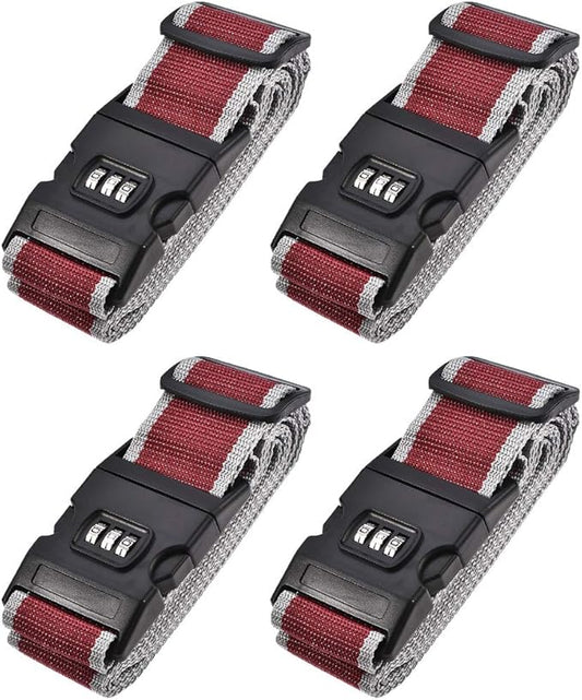 uxcell Luggage Straps Suitcase Belts with Buckle, Combination Lock, 2Mx5cm Adjustable PP Travel Packing Accessories, Red Gray 4Pcs