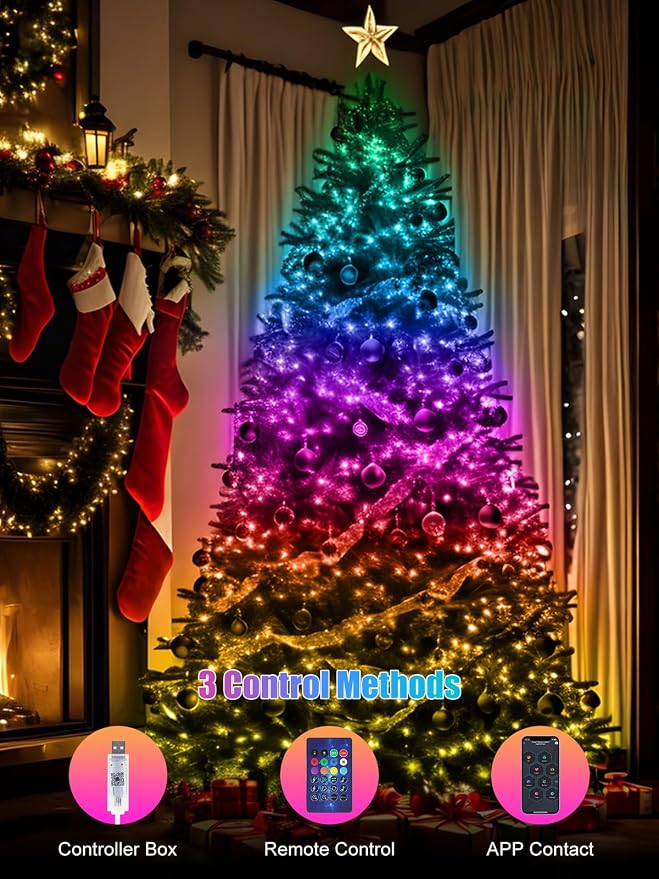 Fairy Lights 66FT/20M, 200 LEDs RGB Smart IC Multicolor String Lights | APP & Remote Control, Music/Voice Sync Color Changing, IP67 Waterproof String Lights for Bedroom, Party, DIY